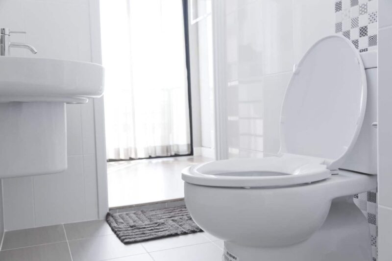 a white toilet and sink in a residential bathroom