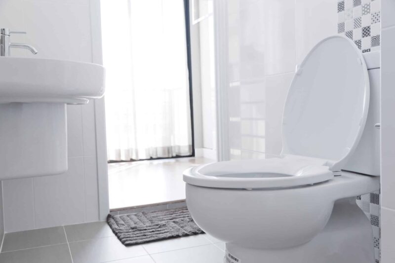 a white toilet and sink in a residential bathroom