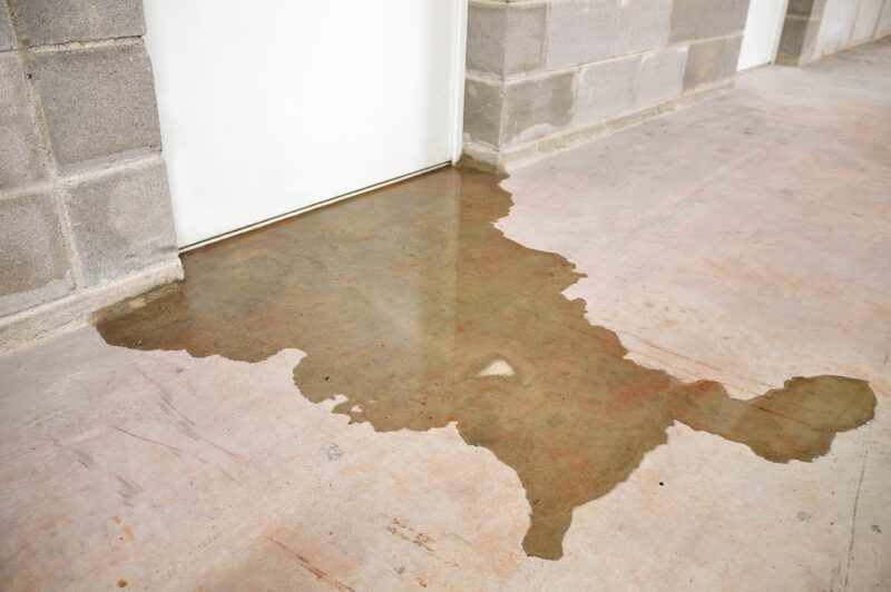 a water leak spreading across a floor in San Rafael