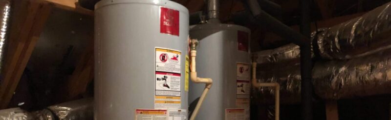 two tanked water heating systems side by side in a San Rafael home
